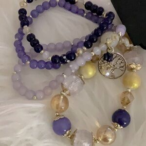 PURPLES AND GOLD TONE STRETCH BRACELET SET